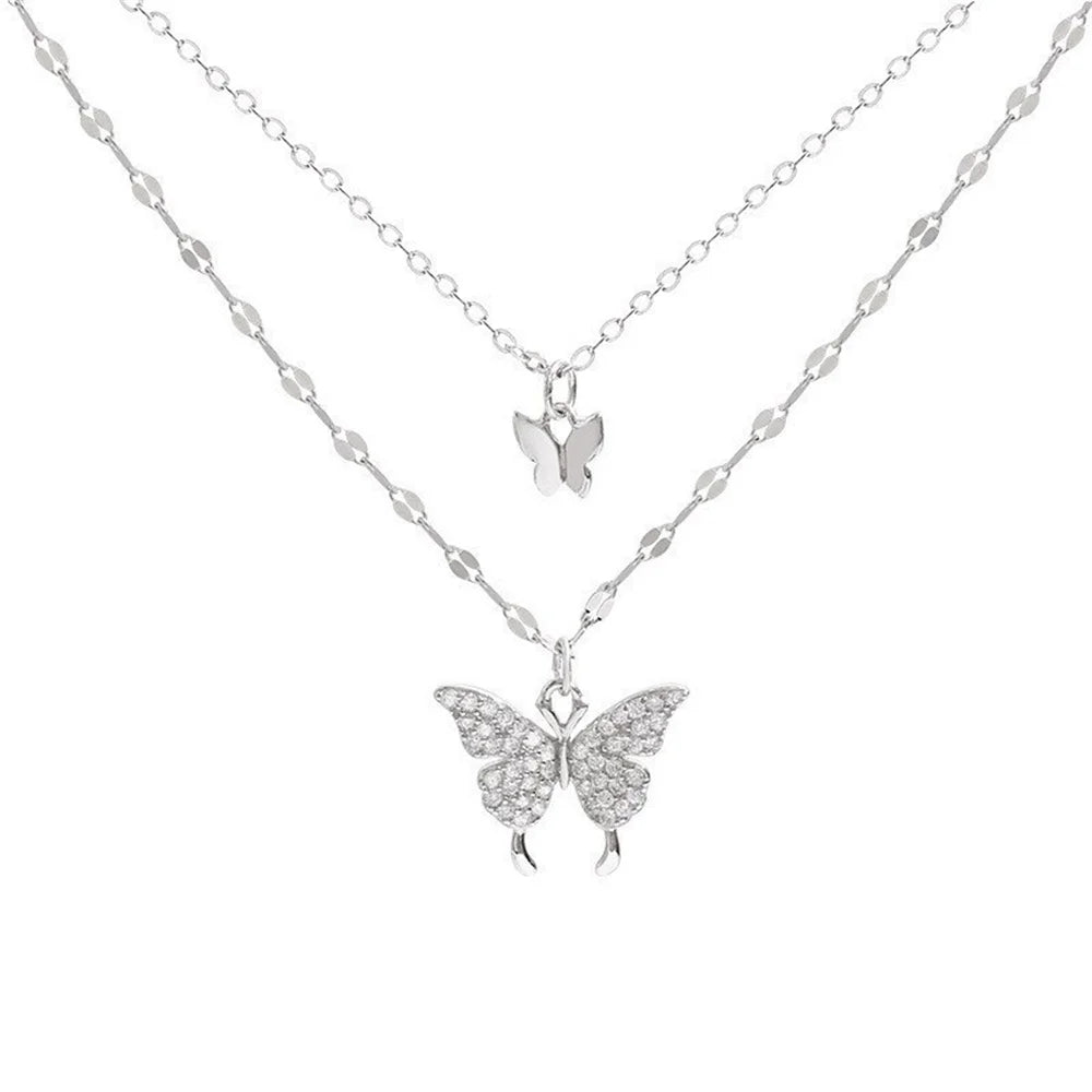 New Shiny Butterfly Necklace - Ladies Exquisite Double Layer Clavicle Chain Necklace Jewelry