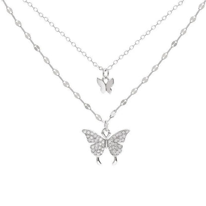 New Shiny Butterfly Necklace - Ladies Exquisite Double Layer Clavicle Chain Necklace Jewelry
