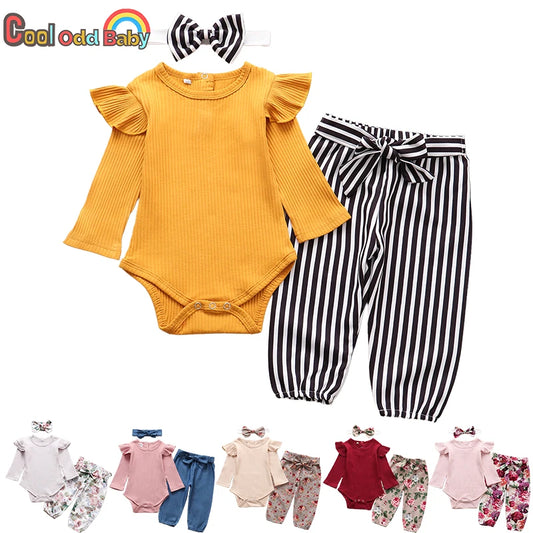 Newborn Baby Girl Clothes Set - Toddlers Solid Colors Outfit