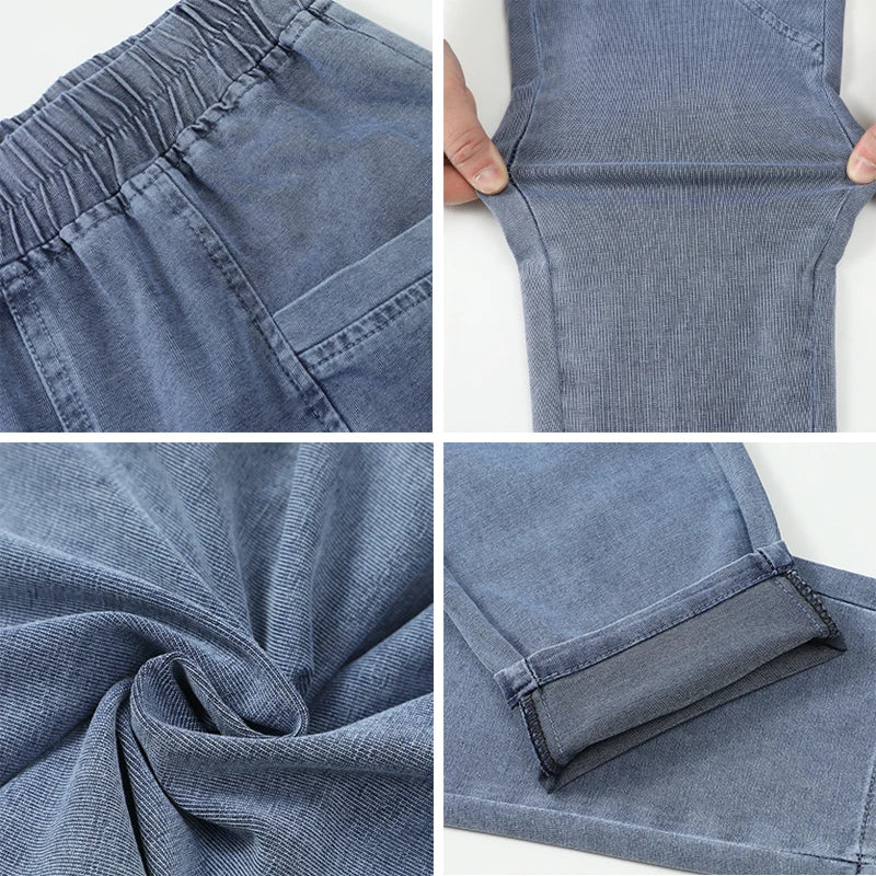 Plus Size Vintage Denim Ankle-Length Harem Pants