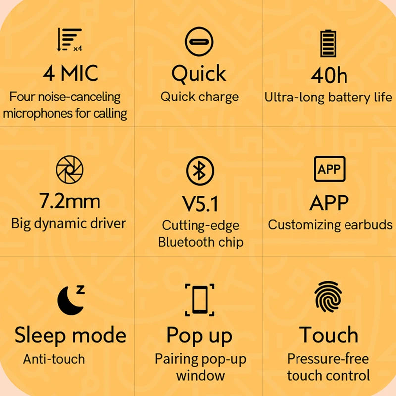 Écouteurs sans fil TWS Touch Control V5.1 - Écouteurs à réduction de bruit