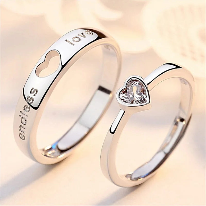 Bagues d'amour sans fin pour couples, cœur en Zircon, bijoux