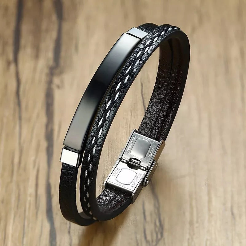 Bracelet de maroquinerie pour hommes en acier inoxydable