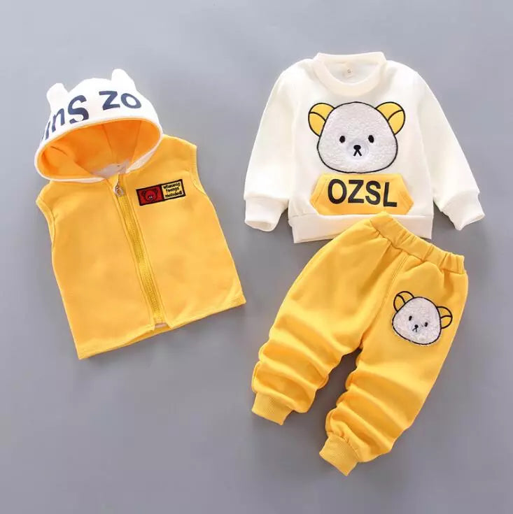 Ensemble pantalon à capuche et ours en flanelle d'hiver pour enfants