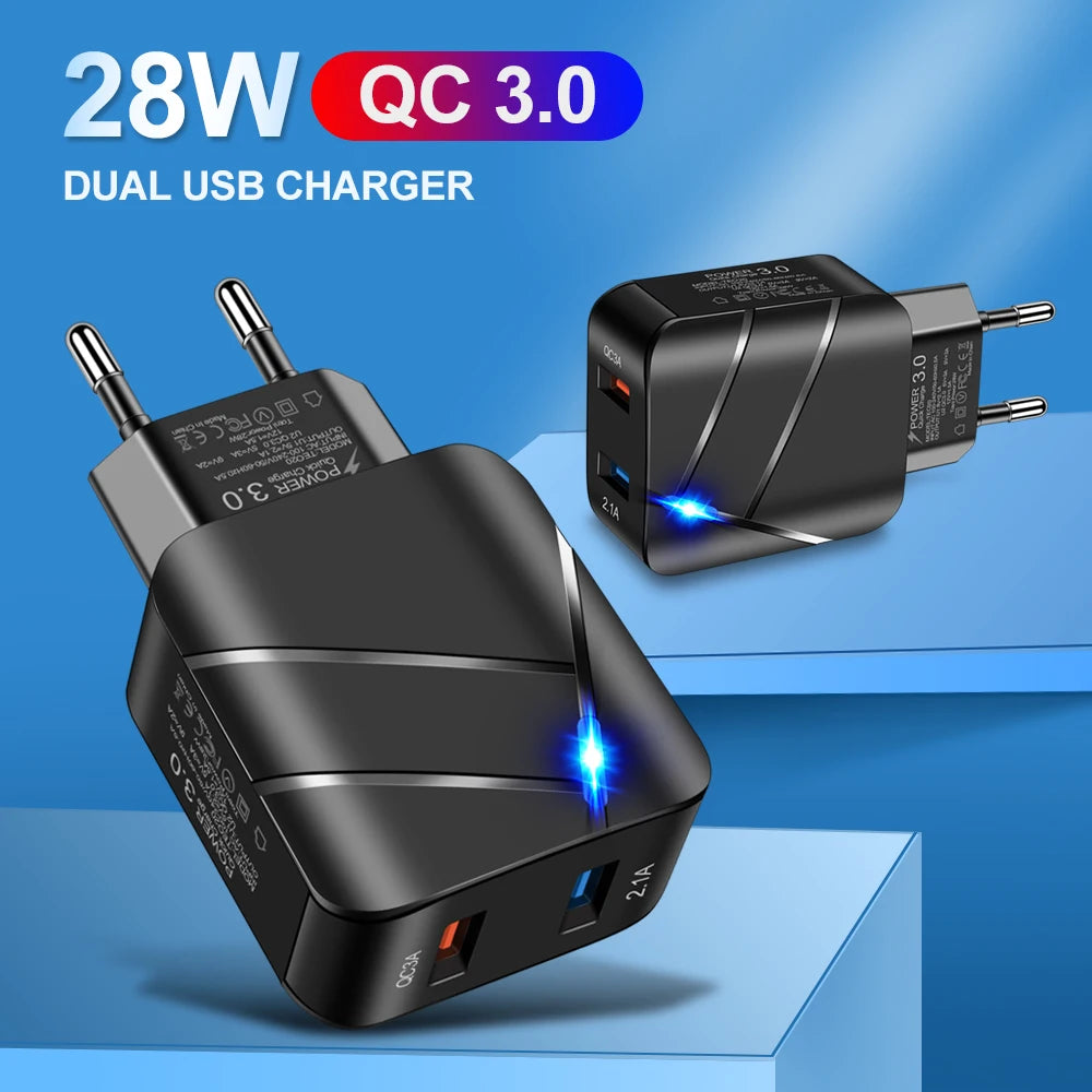 USB LED Quick Charger - 28W Fast Wall Charging Adaptor