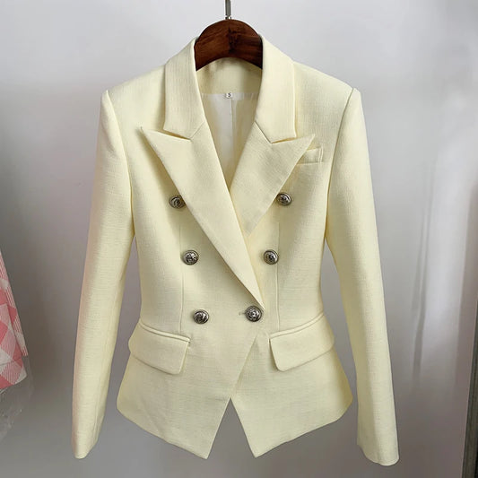 Classic Pastel Yellow Blazer with Lion Buttons