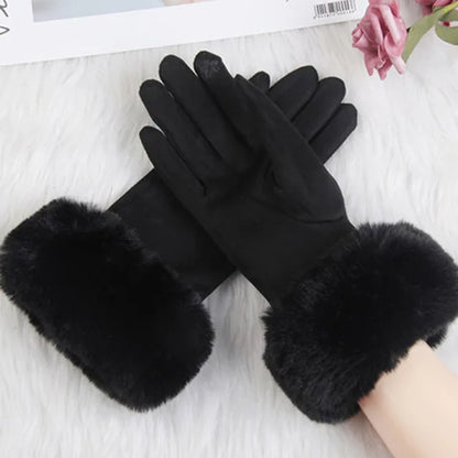 Gants d'hiver en daim et fausse fourrure de lapin