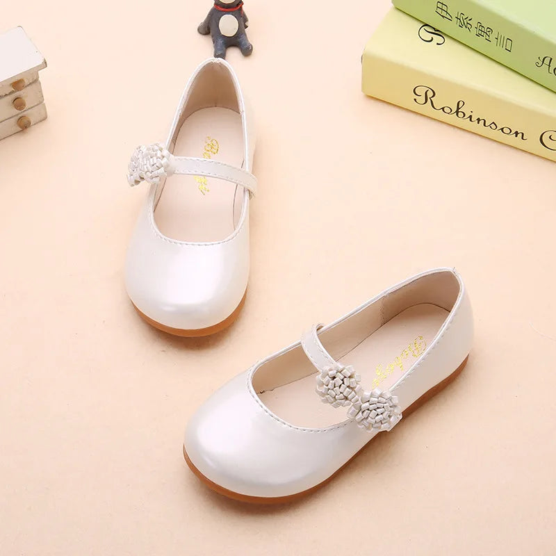 PU Leather Floral Charm Girl's Shoes