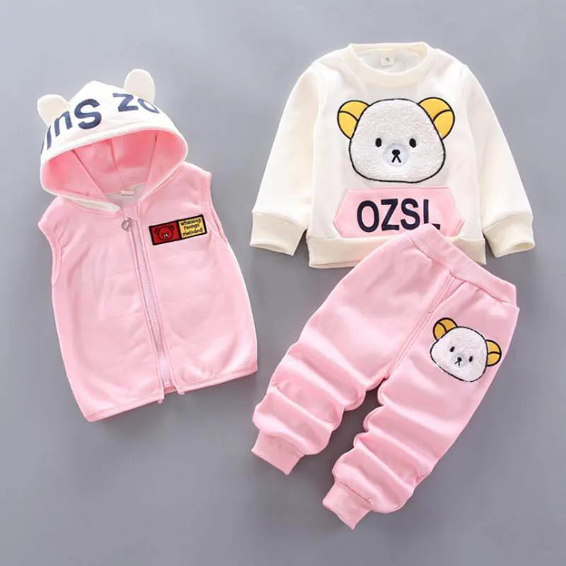 Baby Boys & Girls 3PCS Hooded Outerwear Tops Pants