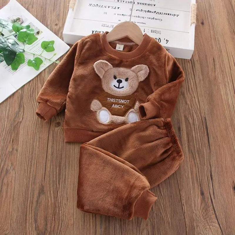 Ensemble pantalon à capuche et ours en flanelle d'hiver pour enfants