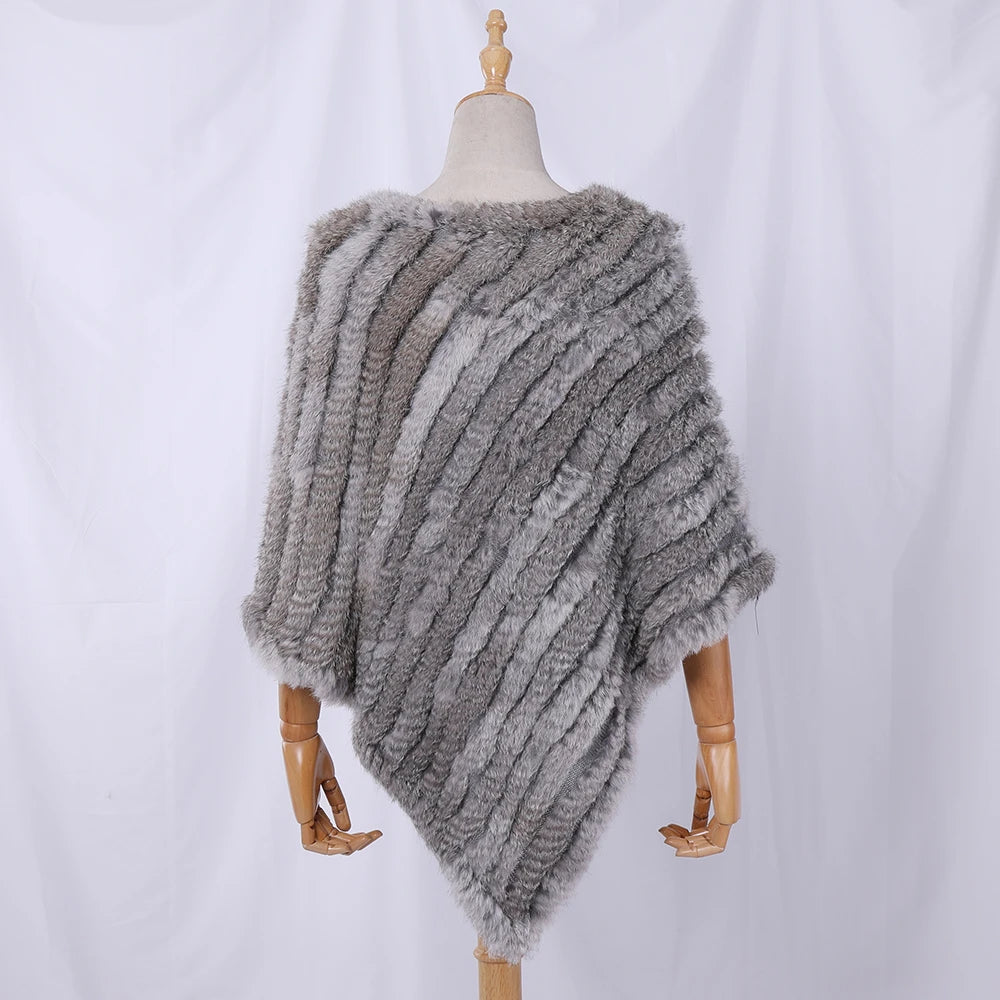 Genuine Rabbit Fur Poncho- Elegant Fashion Wrap