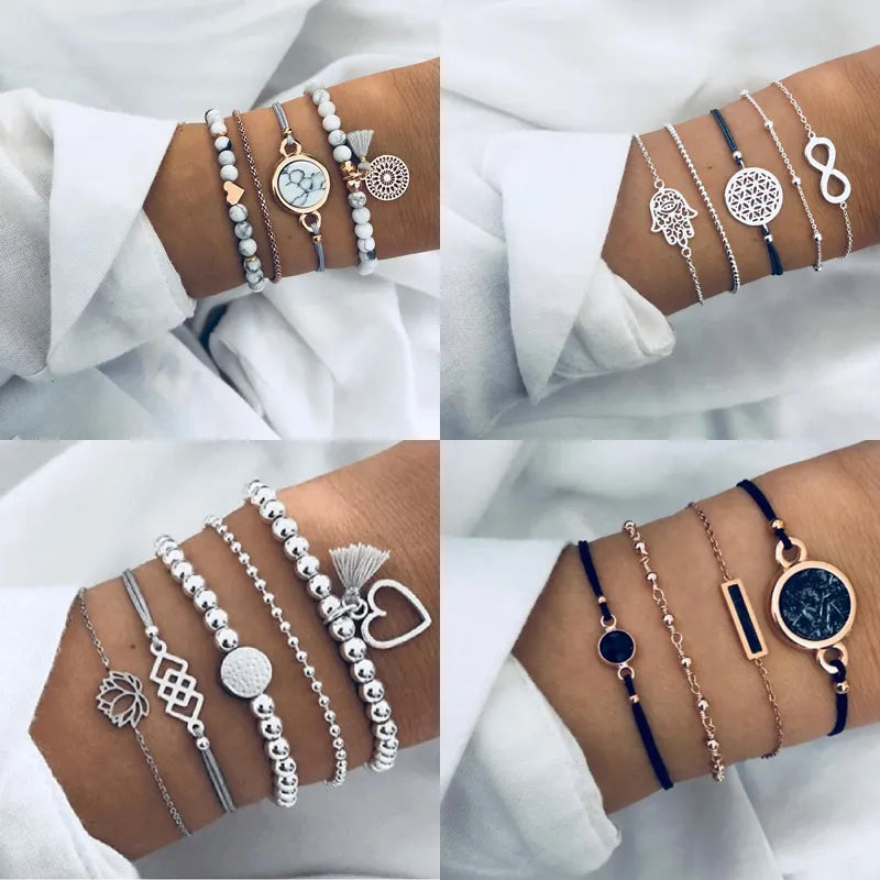 Geometrische Armband-Sets für Damen, Sternkarte, Herzanhänger