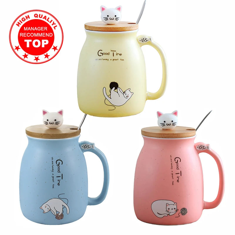 Creative Cat Mug with Lid - 450ml