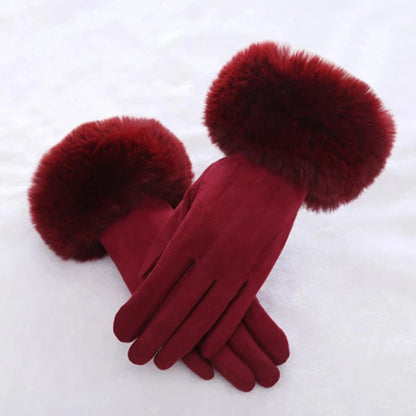 Gants d'hiver en daim et fausse fourrure de lapin