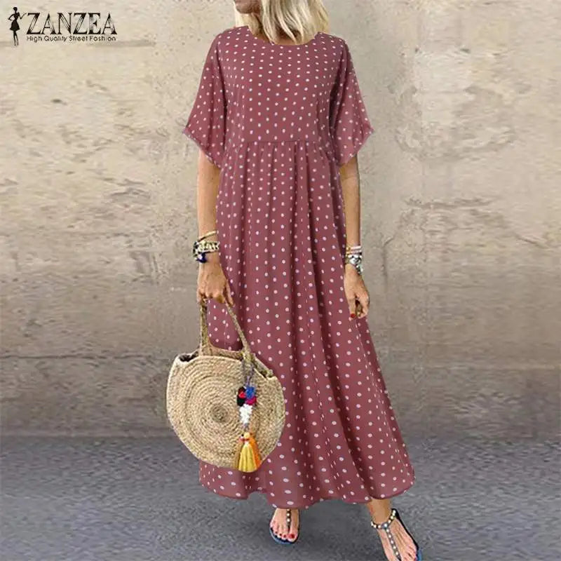 ZANZEA Polka Dot Maxi Dress