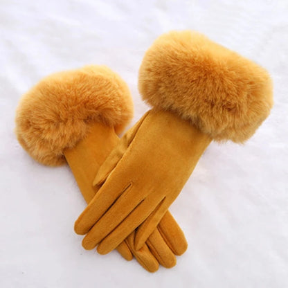 Gants d'hiver en daim et fausse fourrure de lapin