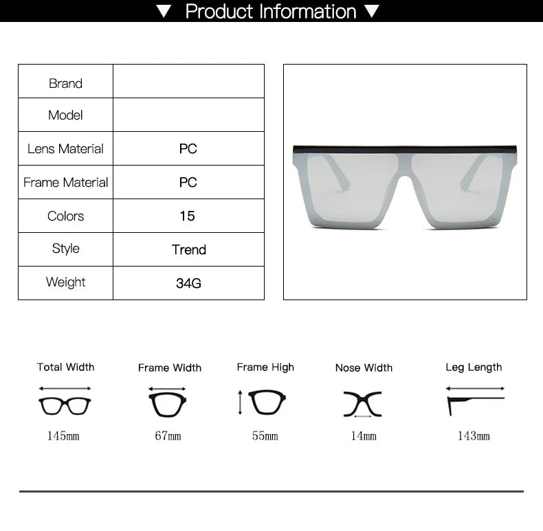 Flache Sonnenbrille – schwarze quadratische Sonnenbrille