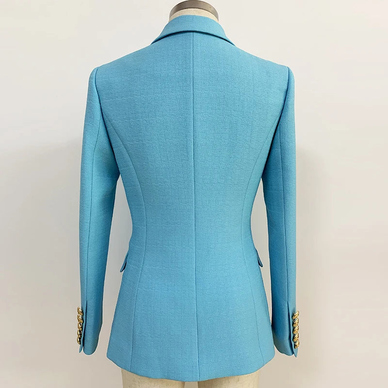 Runway-Ready Double-Breasted Blazer with Lion Buttons