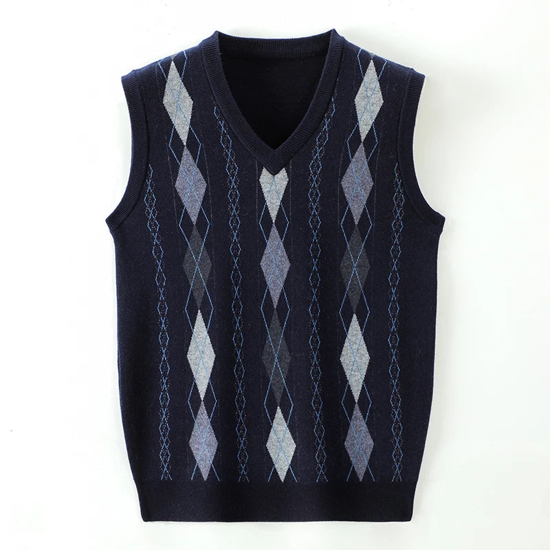 Autumn Argyle V-neck Knit Sweater Vest