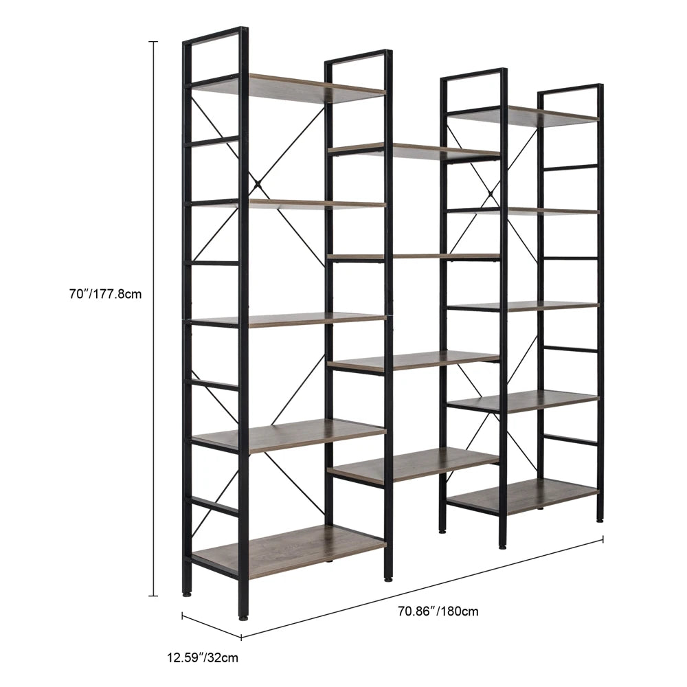 Wood & Metal Triple Wide Etagere 5-Bookshelf