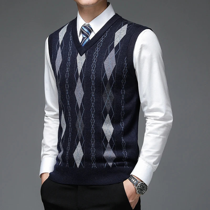 Autumn Argyle V-neck Knit Sweater Vest