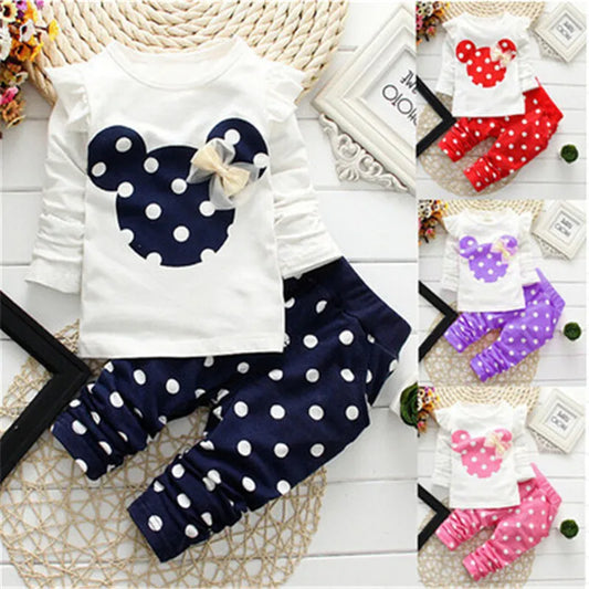 Baby Girl's Long Sleeve O Neck Bow Dot Outfit Set