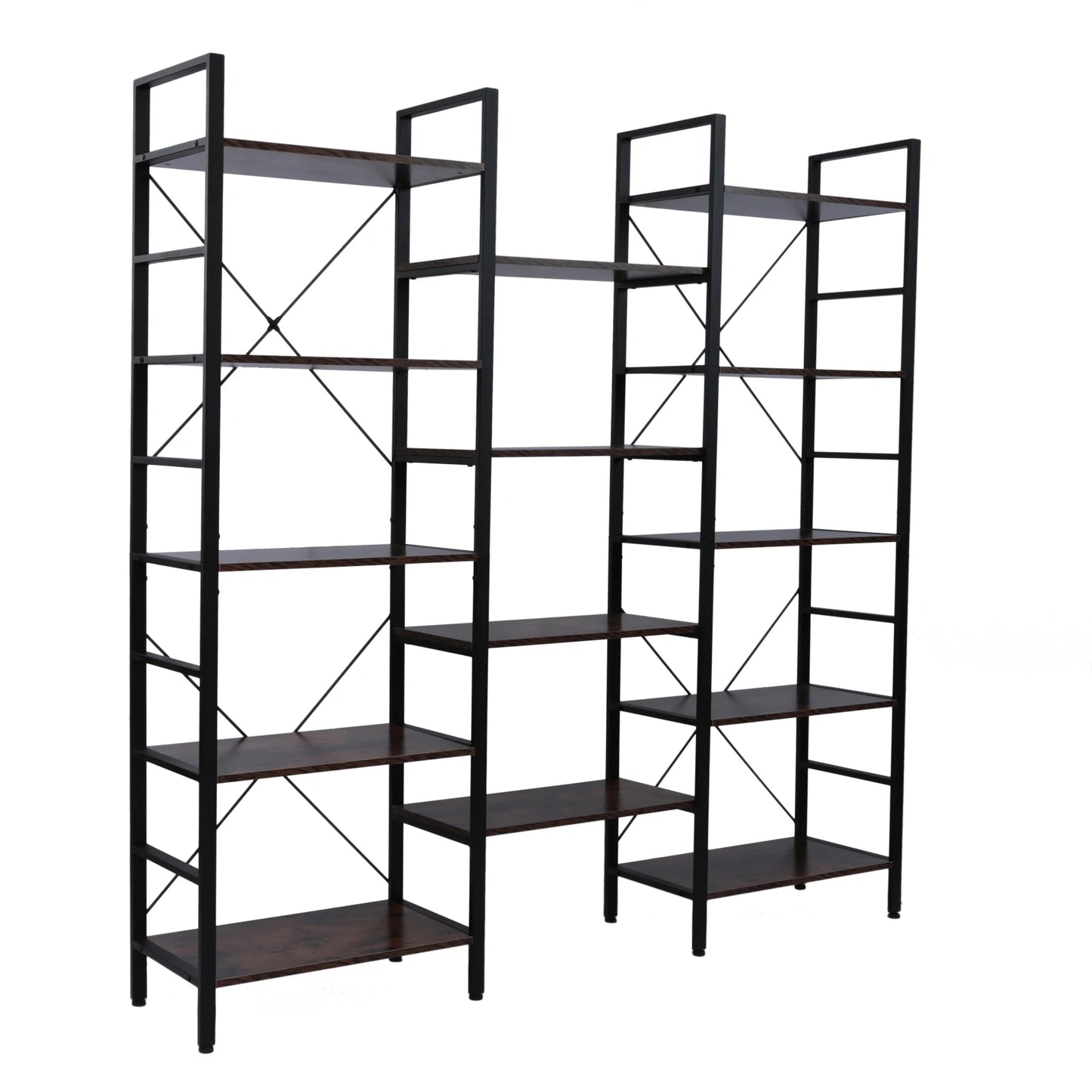 Wood & Metal Triple Wide Etagere 5-Bookshelf