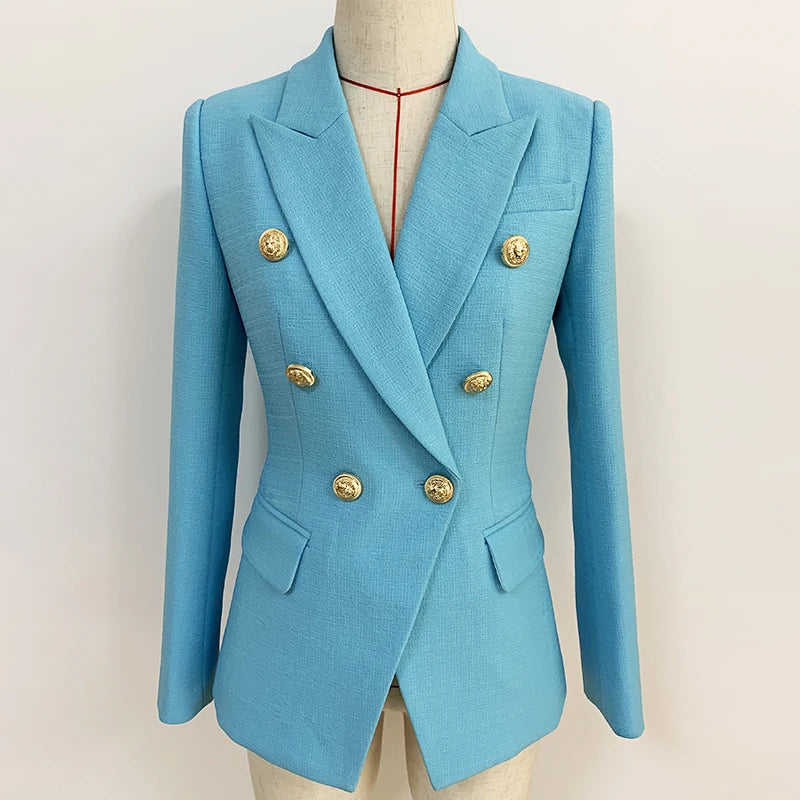 Runway-Ready Double-Breasted Blazer with Lion Buttons