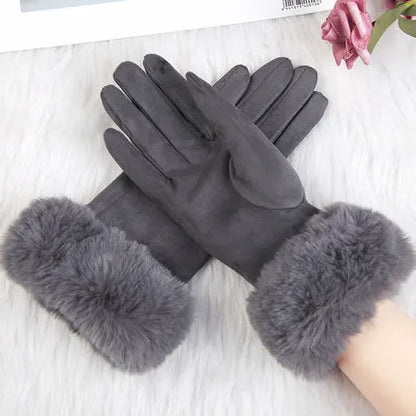 Gants d'hiver en daim et fausse fourrure de lapin