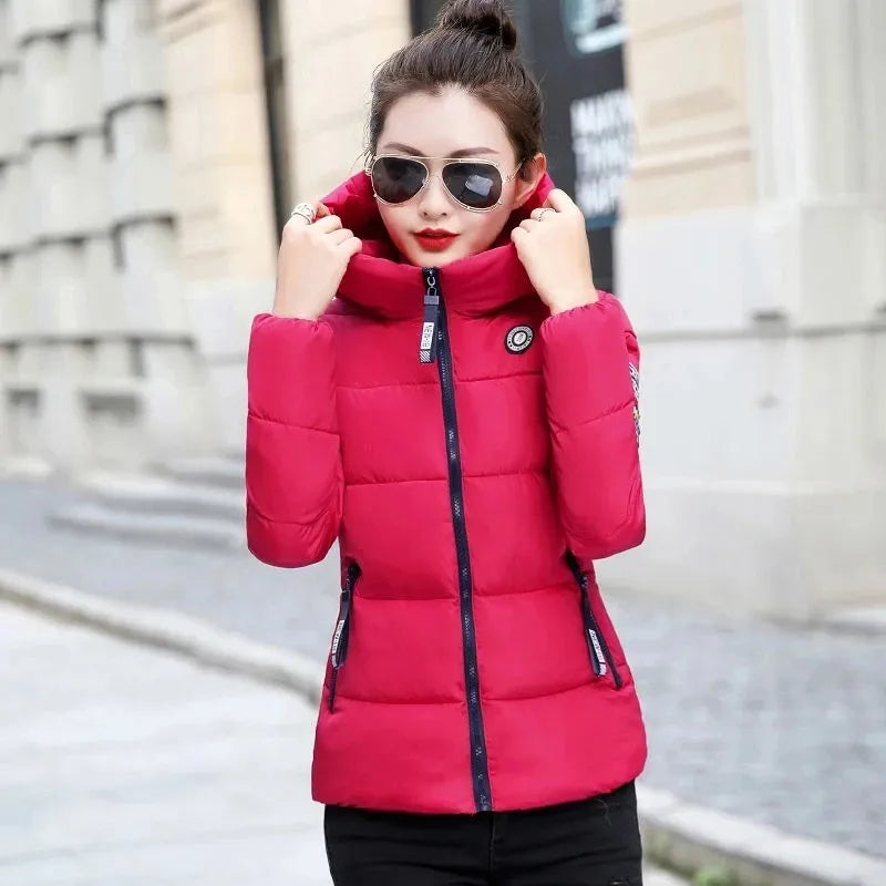 Winterparka mit Kapuze, dick, warm, kurze Jacke für Damen