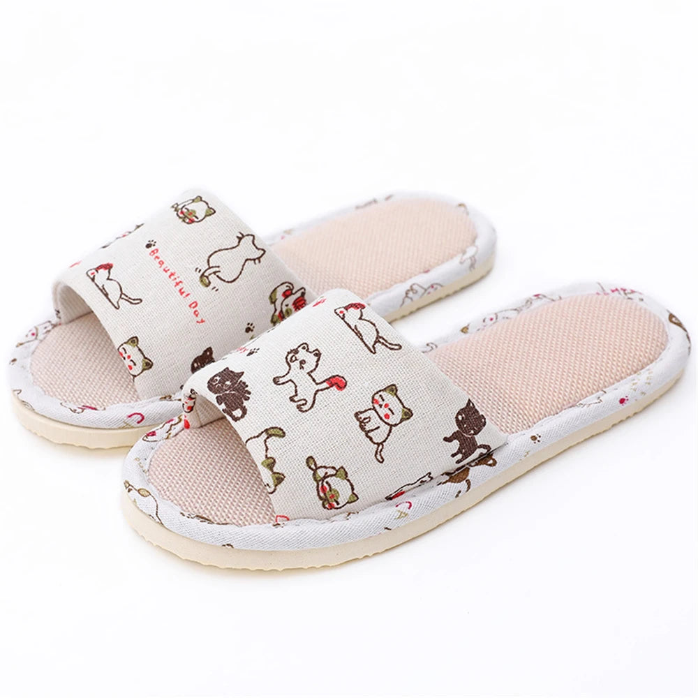 Floral Linen Home Slippers for Women and Couples