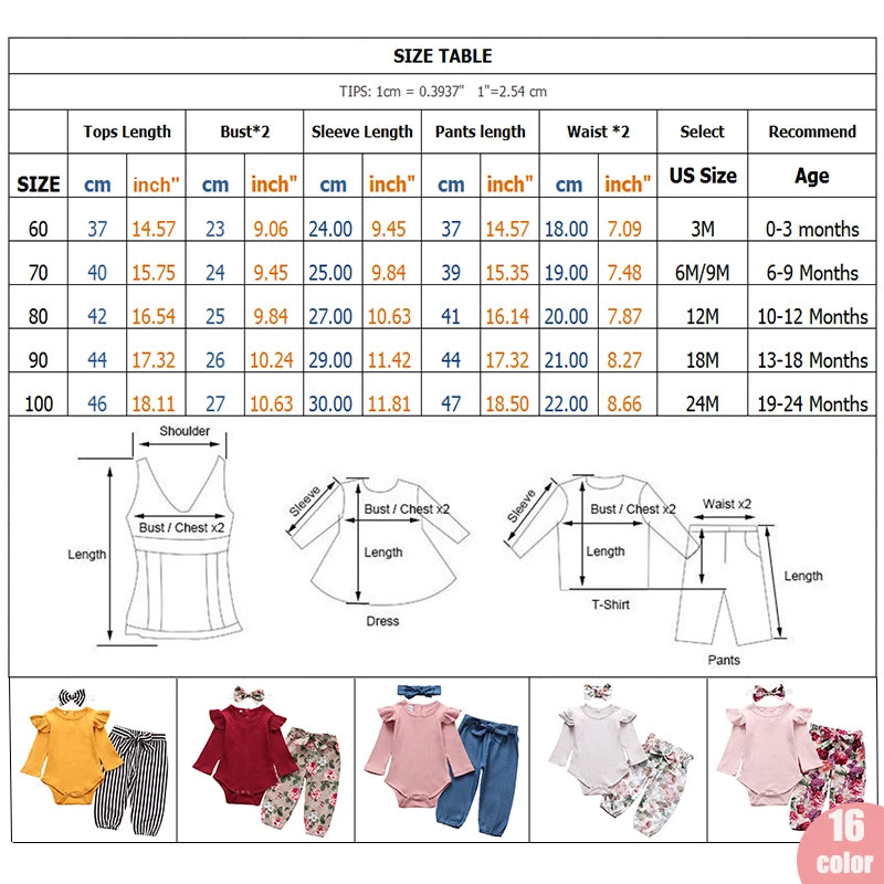 Newborn Baby Girl Clothes Set - Toddlers Solid Colors Outfit