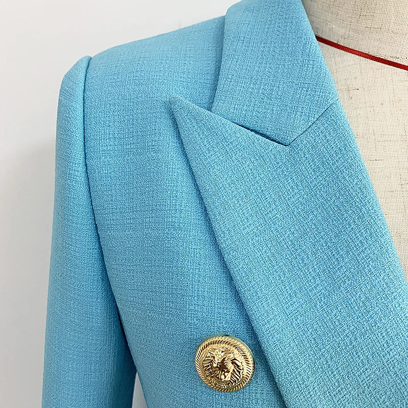 Runway-Ready Double-Breasted Blazer with Lion Buttons