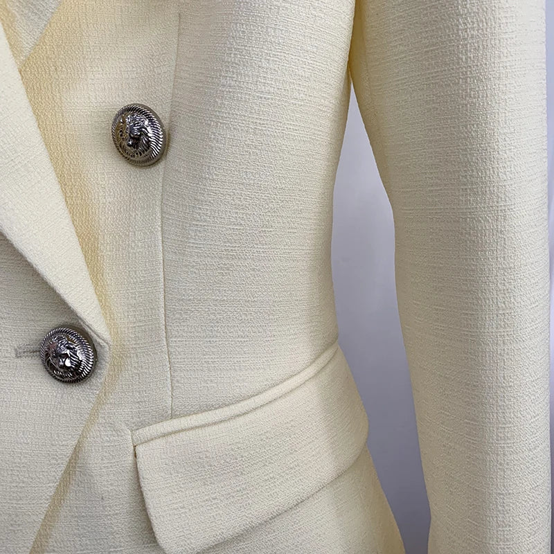 Classic Pastel Yellow Blazer with Lion Buttons