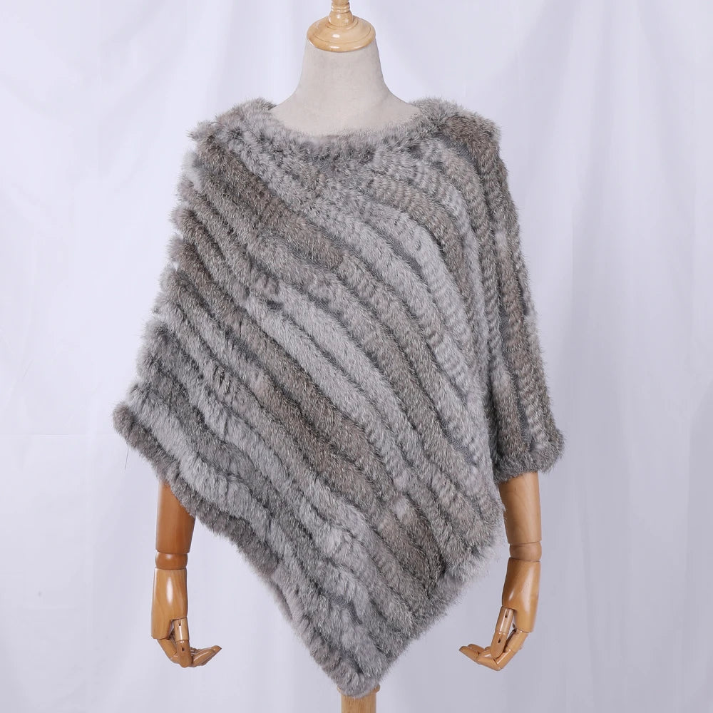 Genuine Rabbit Fur Poncho- Elegant Fashion Wrap