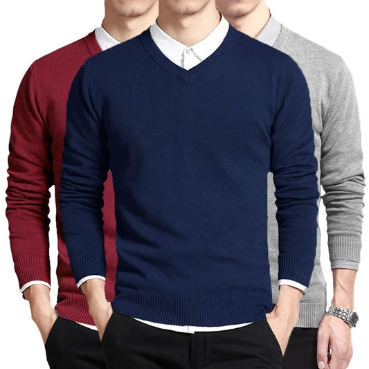 Pull col V en coton - Pull à manches longues pour homme