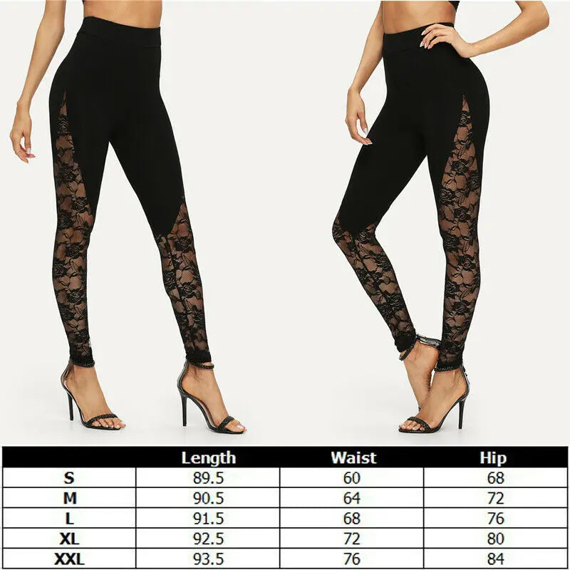 Sexy Leggings aus schwarzer Spitze mit hoher Taille