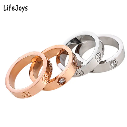 Zircon Stainless Steel Love Ring for Couple