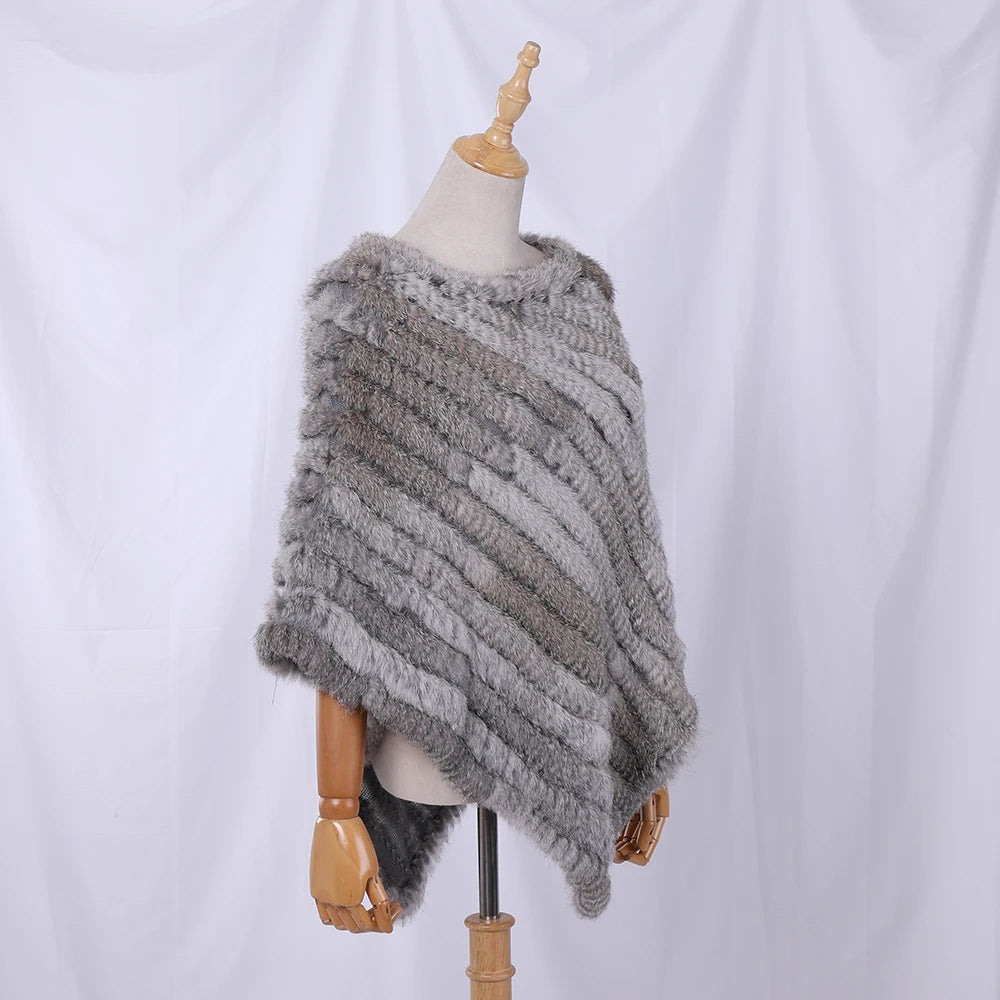 Genuine Rabbit Fur Poncho- Elegant Fashion Wrap