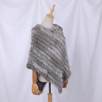 Poncho en véritable fourrure de lapin - Élégant et tendance