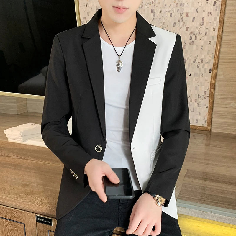 Korean Patchwork Slim Fit Casual Blazer for Men