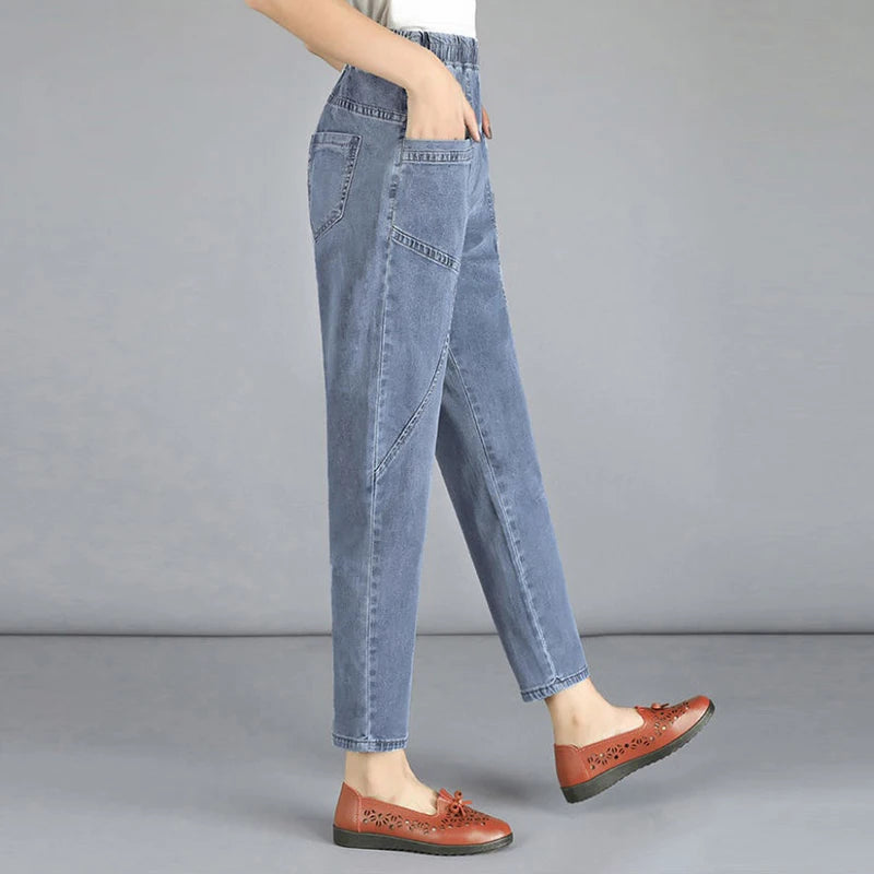 Plus Size Vintage Denim Ankle-Length Harem Pants