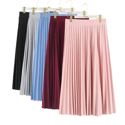 High Waist Pleated Solid Color Skirt