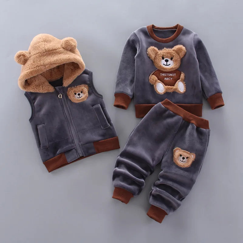 Ensemble pantalon à capuche et ours en flanelle d'hiver pour enfants