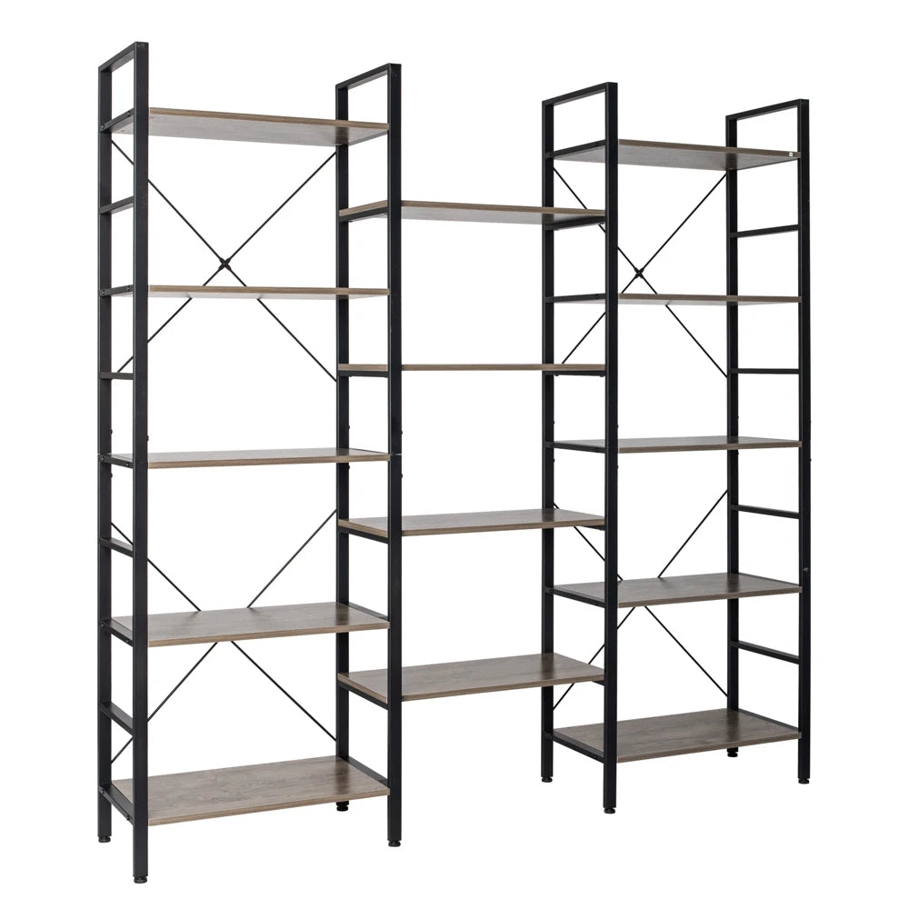 Wood & Metal Triple Wide Etagere 5-Bookshelf