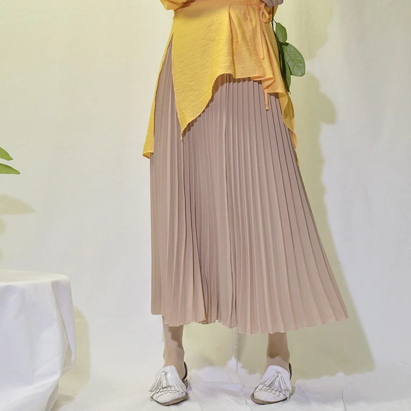 Vintage Pleated Midi Skirt High Waist