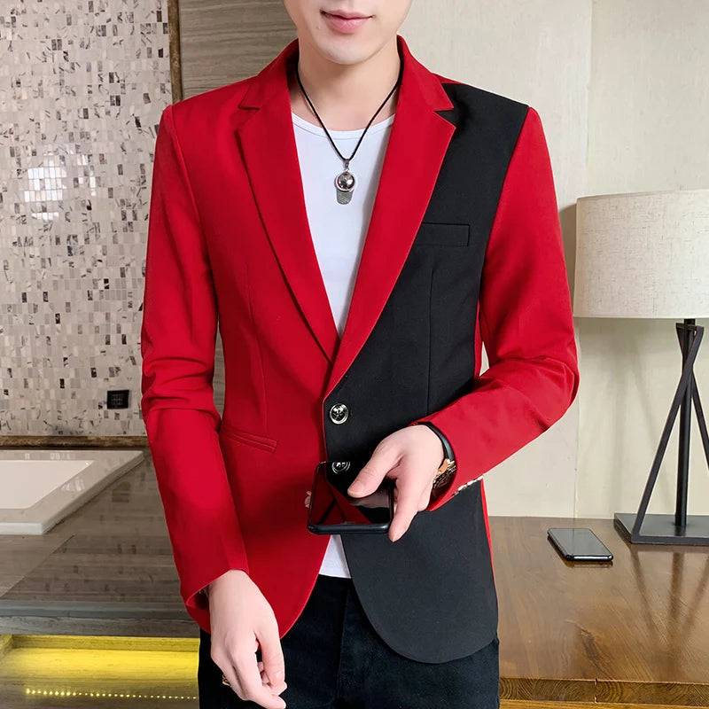 Korean Patchwork Slim Fit Casual Blazer for Men