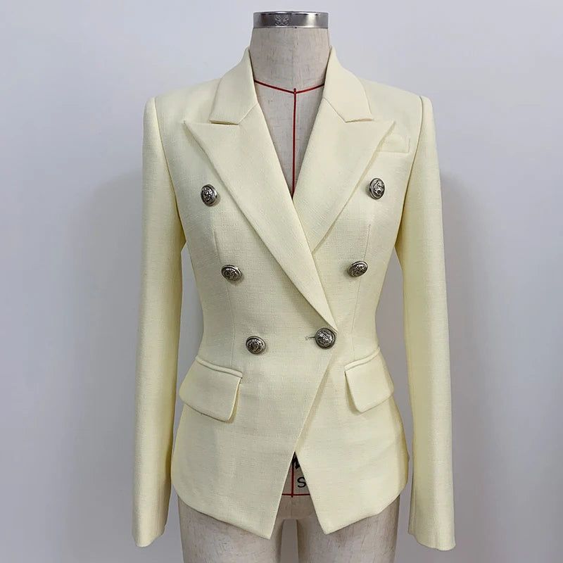 Classic Pastel Yellow Blazer with Lion Buttons