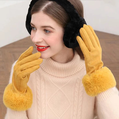Gants d'hiver en daim et fausse fourrure de lapin
