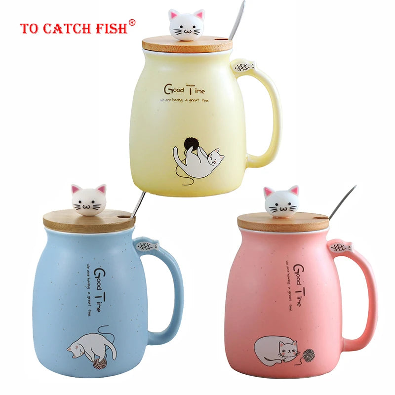 Creative Cat Mug with Lid - 450ml